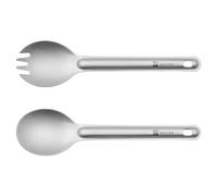CENPEK 2 Pezzi per Esterni in Titanio Manico Lungo Cucchiaio Spork Posate Ecologiche Portatili Campeggio Zaino in Spalla Escursionismo Stoviglie da Picnic con Borsa