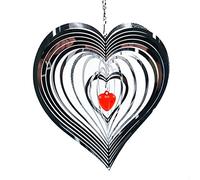 Cenpek - Campanello a vento rotante in acciaio inox, a specchio in metallo a 360°, a forma di cuore, 3D, decorazione a forma di cuore, utilizzata per esterni e casa
