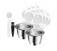 Cenpek - Capsule da caffè ricaricabili in acciaio inox, compatibili con macchine Nes-presso (2 tazze+100 coperchi)