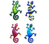 CENPEK Confezione da 4 decorazioni da parete in metallo a forma di geco, da appendere, per interni ed esterni, casa, camera da letto, soggiorno