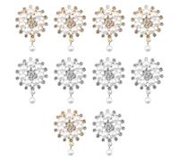 CENPEK Decorazione con strass e perle Spilla rotonda alla moda 10 spille con fiori di perle dorate + 10 spille con fiori di perle dorate per accessori per decorare vestiti, borse e regali