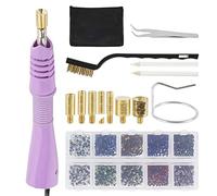 CENPEK Kit applicatore hot fix, strumento hot fix per strass, trapano a caldo, pinzette, trapano in scatola, 7 punte, 2 raccoglitori, spazzola metallica, supporto, borsa (viola)