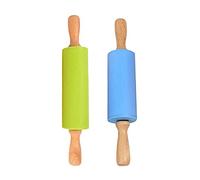 CENPEK Mini mattarello, confezione da 2 mattarelli da 22,9 cm per bambini, con manico in legno antiaderente, mattarello in silicone per bambini, utensili da cucina
