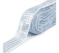 CENPEK Nastro elastico con paillettes piatte glitterate, in tessuto, per applicazioni e vestiti, larghezza 25 mm, lunghezza 18,4 m, colore: argento