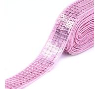 CENPEK Nastro elastico con paillettes piatte glitterate, in tessuto, per applicazioni e vestiti, larghezza 25 mm, lunghezza 18,4 m, colore rosa