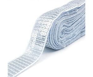 CENPEK Nastro elastico con paillettes piatte glitterate, in tessuto, per applicazioni e vestiti, larghezza 25 mm, lunghezza 18,4 m, colore: argento