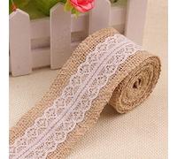 Cenpek - Nastro in iuta naturale con pizzo, 2 metri, con frangia in juta, per decorazioni vintage e rustiche, 5 pezzi