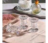 CENPEK Portacandele in Vetro Trasparente, Set da 4 - Portacandele con Design Esagonale in Rilievo per Eleganti Matrimoni, Festival, Feste e Decorazioni da tavola