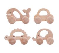 CENPEK Set di 4 carrelli in Legno, Forme di Animali Carini, macchinine a Spinta con inerzia, Regali cognitivi, Giochi interattivi, coordinazione Occhio-Mano, 4 Divertenti Design per Ragazzi e Ragazze