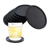 CENSIVI Set di 8 Sottobicchieri in Silicone - Sottobicchieri Rotondi Neri per Bevande, Tappetini Antiscivolo per Tazze da Caffè, Bicchieri di Vino, Birra e Bottiglie