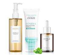 Centella Asiatica Skin Care Set 3 Pezzi, Centella Cleansing Oil + Siero + Sunscreen, Crema Solare Viso SPF 50, per Pelli Sensibili e a Tendenza Acneica