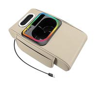 Center Console Armrest - Thick Car Cushion with USB Ambient Lighting | 36 x 19 x 8 cm Leather Pad, Side Pocket Organizer, Tessuto Holder Slot, 5 A Fast Charging Ports, Driver Passenger Comfort