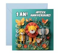 Central 23 1er Joyeux Anniversaire Carte 2D Safari Âge Cadeaux Bébé Garçons Filles Animaux Souriant Stickers Par