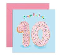 CENTRAL 23 Biglietti di compleanno per 10 anni per ragazzi e ragazze, ciambella età 10 anni, biglietti traguardi, ciambella, biglietto di auguri per il decimo compleanno per bambini, regalo per