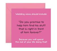 Central 23 Biglietti di nozze per coppie, divertenti voti di matrimonio dovrebbero includere aiutandolo a trovare le sue cose - Biglietto di congratulazioni umoristico per moglie, marito, sposa, sposo