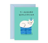 Central 23 Biglietto Auguri Gatto - TI AUGURO QUALCOSINA - Biglietti Auguri Divertenti Per Uomo Donna - Regalo Di Compleanno Per Mamma Papà Fratello Sorella - Fornito Con Adesivi