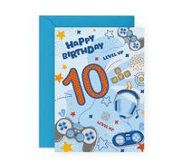 Central 23 Biglietto auguri per 10° compleanno per giocatore, biglietti compleanno per ragazzi, decimo compleanno, 10 anni, videogioco, regalo per lui, figlio, nipote, Viene fornito con adesivi