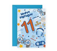 Central 23 Biglietto auguri per 11° compleanno per ragazzo, biglietto di compleanno per bambini di 11 anni, videogiochi, regalo per figlio, nipote, fratello, viene fornito con adesivi