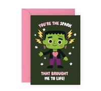 Central 23 Biglietto d'amore per anniversario, con scritta in lingua inglese "You're the Spark That Brought Me To Life, Frankenstein", simpatico biglietto di San Valentino per fidanzato, fidanzata