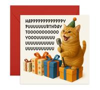 Central 23 Biglietto di auguri di compleanno con gatto, con scritta "Happy Purrday To You", divertente cartone animato che canta con regali, per donne, uomini, amici, sorella, fratello, simpatico
