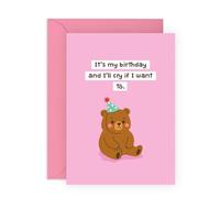 Central 23 Biglietto di auguri di compleanno con orso, con scritta in lingua inglese "It's My Birthday And I'll Cry If I Want To" (lingua italiana non garantita), divertente e carino, per bambini