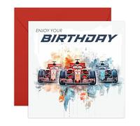 Central 23 Biglietto di auguri di compleanno - F1 Birthday - perfetto per festeggiare con un design ad alta velocità della Formula 1 - per fratello nipote figlio - viene fornito con adesivi