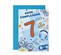 Central 23 Biglietto di auguri di compleanno per bambini - 7 anni - Gamer - Buon 7° compleanno - Videogiochi - Adesivi