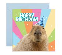 Central 23 Biglietto di auguri di compleanno per uomini e donne, con capibara che indossa un cappello da festa, divertente biglietto di compleanno per lui e lei, biglietto di auguri per mamma,