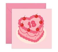 Central 23 Biglietto di auguri per 18° compleanno - Età diciotto anni - Milestone Cherry Pink Heart Cake Design - Biglietto carino per ragazze, figlia, sorella, amica, nipote, fornito con adesivi e