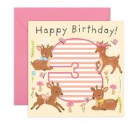 CENTRAL 23 Biglietto di auguri per 3° compleanno per bambina, simpatico cervo boschivo con numero tre, biglietto di auguri per il terzo compleanno per figlia, nipote, bambina, lei, famiglia, fornito