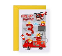 Central 23 Biglietto di auguri per 3° compleanno per bambini - 3 anni - biglietto di compleanno per ragazzi - elicottero camion dei pompieri - regalo di buon terzo compleanno per figlio, nipote e