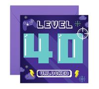 CENTRAL 23 Biglietto di auguri per 40° compleanno per lui, videogiochi, biglietto di auguri per uomo quarant'anni, regalo per fratello, fidanzato, cugino, viene fornito con divertenti adesivi