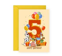 Central 23 Biglietto di auguri per 5° compleanno, per bambini e bambine, per gli amanti dei cani, da mamma e papà, biglietto di auguri per i 5 anni, per il quinto compleanno per nipote, figlioccia,
