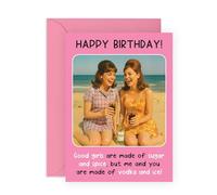 Central 23 Biglietto di auguri per amici, con scritta in lingua inglese "Vodka and Ice" Retro Girls On Beach - Divertente biglietto di compleanno per donne, migliore sorella, migliore amica, fidanzata