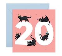 CENTRAL 23 Biglietto di auguri per il 20° compleanno per lei, con gatti neri, 20 anni, biglietto di auguri per donne, sorelle, amici, figlia, sorella, nipote, amici, viene fornito con divertenti