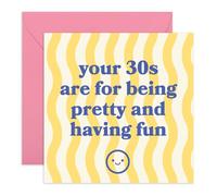CENTRAL 23 Biglietto di auguri per il 30° compleanno, con scritta in lingua inglese "Your 30s are for being pretty and having Fun", per donne, amici, sorella, figlia, design ondulato retrò, fornito