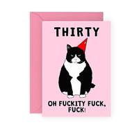 CENTRAL 23 Biglietto di auguri per il 30° compleanno, per uomini e donne, con scritta in lingua inglese "Thirty Grumpy Cat", per moglie e marito, con divertenti adesivi