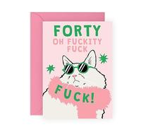 Central 23 Biglietto di auguri per il 40° compleanno da donna, con gatto del quarantesimo compleanno della moglie, per amici, figlia, sorella, nipote, fornito con divertenti adesivi
