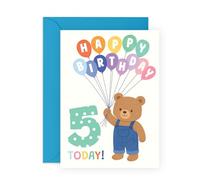Central 23 Biglietto di auguri per il 5° compleanno, per 5° compleanno, con orsacchiotto con palloncini, per bambini, ragazzi, ragazze, figlio, figlia, nipote, festa del quinto compleanno, fornito con