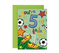CENTRAL 23 Biglietto di auguri per il 5° compleanno per bambini - Football Age 5 - Biglietto di auguri per il quinto compleanno per ragazzi - Figlio nipote - Viene fornito con adesivi