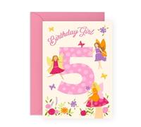 CENTRAL 23 Biglietto di auguri per il 5° compleanno per ragazze, tema fata, regalo carino per figlia, nipote, nipote, lei, bambini, vicini, cugina, principessa di 5 anni, viene fornito con divertenti