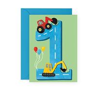 Central 23,Biglietto di auguri per il primo compleanno per ragazzi,Happy 1st Birthday,Età 1,One Year Old,Tractors, bambino,by Central 23