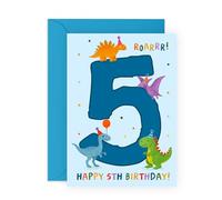 Central 23 Biglietto di auguri per il quinto compleanno, per 5° compleanno, con dinosauro, per bambini, ragazzi, ragazze, auguri per il 5° compleanno, per figlio, figlia, nipote, con adesivi