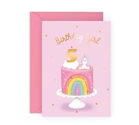Central 23 - Biglietto di auguri per il quinto compleanno per ragazze - 5th compleanno - Età 5 - Cinque anni - Rainbow Cloud e Unicorno - Biglietto per bambini - Figlia - Nipote