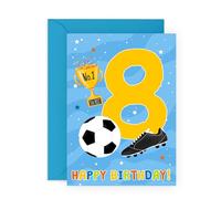 CENTRAL 23 Biglietto di auguri per l'ottavo compleanno per ragazzi, motivo: calcio, età 8 anni, biglietto di auguri per 8° compleanno, per bambini, con adesivo
