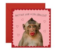 Central 23 Biglietto di compleanno per donne, divertente, con scritta in lingua inglese "Another Year More Fabulous", motivo scimmia con rossetto rosso, divertente e stravagante, per ragazze, sorella