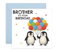 Central 23 Biglietto di compleanno per fratello - Simpatico pinguino palloncini design - Biglietto di compleanno per fratello da sorella famiglia fratelli ragazzi uomini bambini - divertente tema
