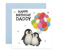 Central 23 Biglietto di compleanno per papà, simpatico pinguino con palloncini, con scritta "Happy Bday Daddy Papa Father From Kids, Son" e Daughter; divertente design animale; fornito con adesivi e