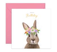 Central 23 Biglietto di compleanno per ragazze, nipote, sorella, migliore amica - simpatico coniglio floreale animale, regalo per le donne, divertente, con divertenti adesivi