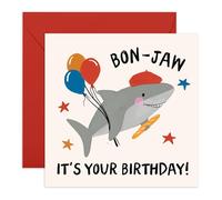 CENTRAL 23 Bon-Jaw - Biglietto di auguri di compleanno con squalo francese con palloncini e berretto, divertente biglietto di compleanno per bambini, adolescenti, amici, lui, lei, fratello, sorella